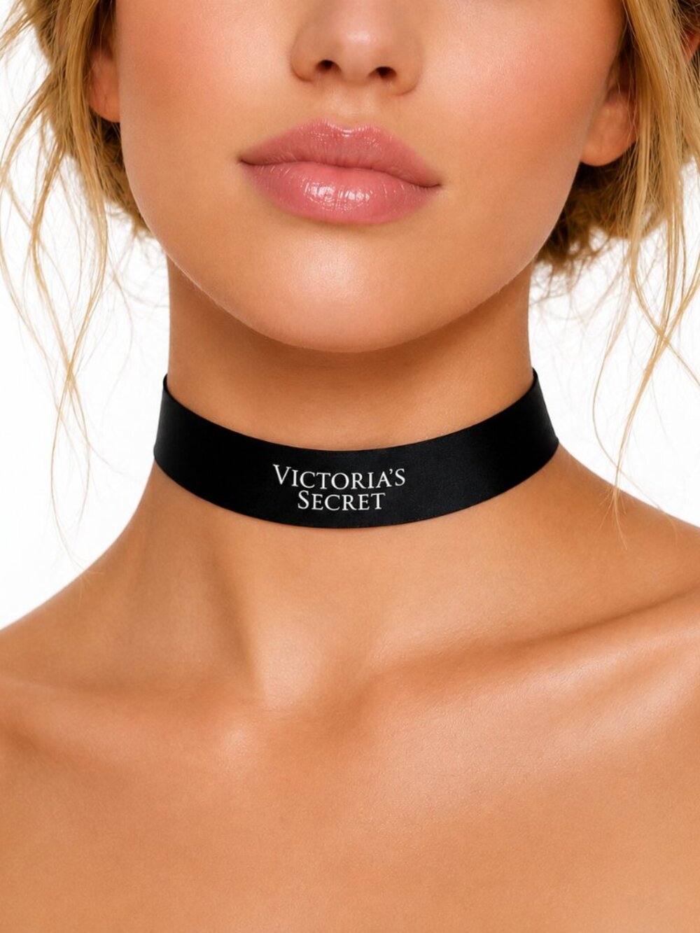 RARE Vintage Victoria’s Secret Black Satin Logo Pefume Choker Necklace One Size